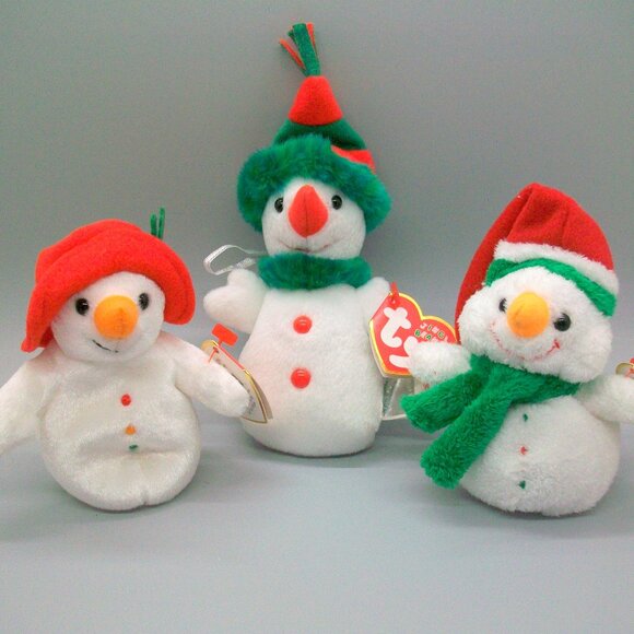 Ty Jingle Beanies Snowmen Ornament Set 2002 Snowgirl 2003 Chillin 2004 Melton - Picture 1 of 15